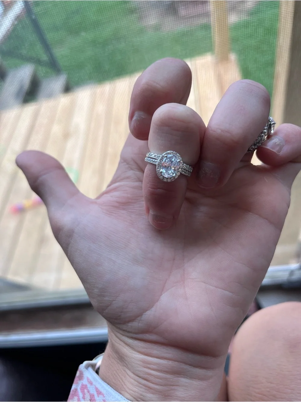 925 Silver-Tone Halo Engagement Ring Set with Clear Center Stone - Women Jewelry